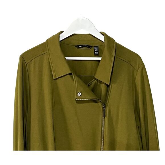 H by Halston Womens Plus Size 1X Knit Cinch Waist Roll Tab Knit Jacket Green - Picture 4 of 13